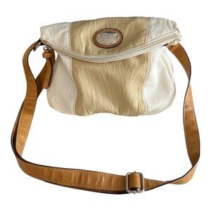 Harvé Benard Crossbody Shoulder Bag – White and Beige with Tan Strap